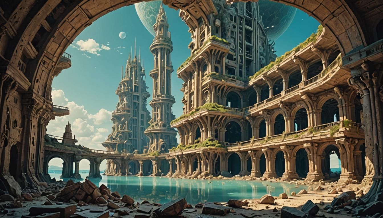 Atlantis Ruins Reveal Alien Architecture in Retrofuturism