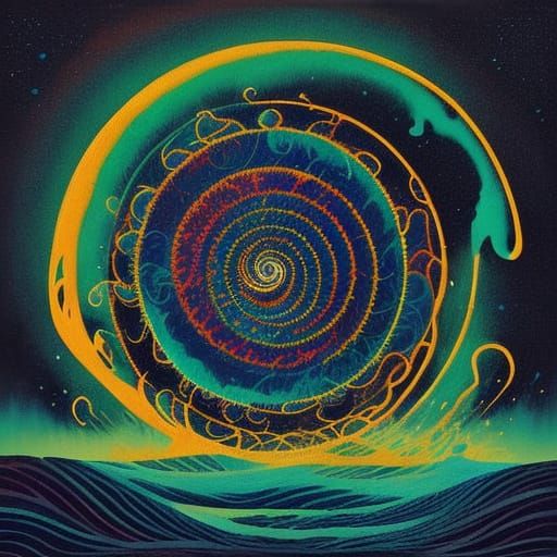 Surreal Psychedelic Carousel in Alien Landscape