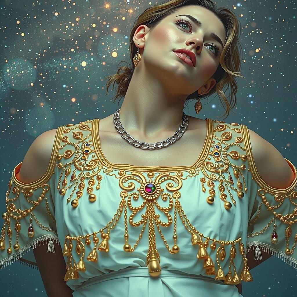 Photorealistic Woman in Starry Night Sky