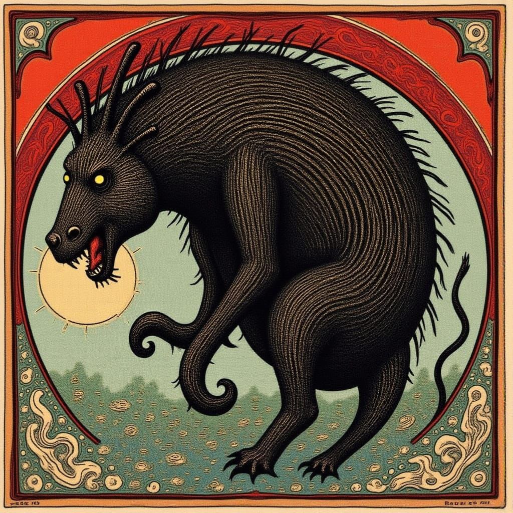 Cerberus Tarot Card with Detailed Art Style