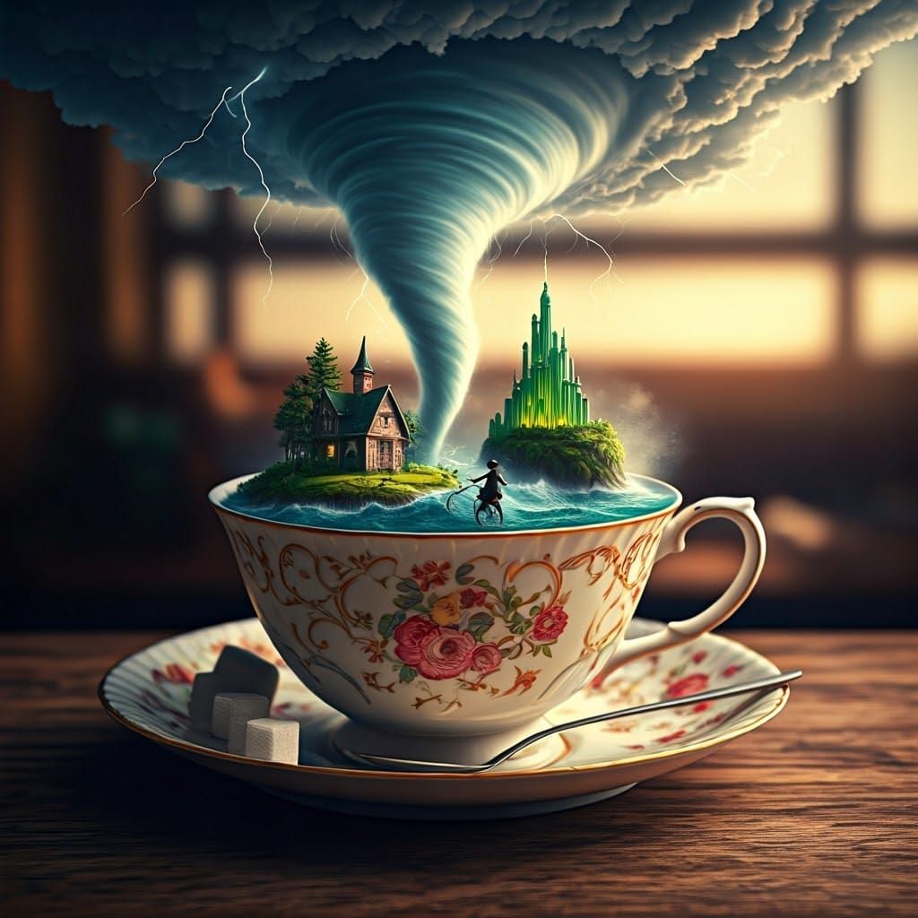 Tornado in Teacup: Whimsical 3D Digital Art