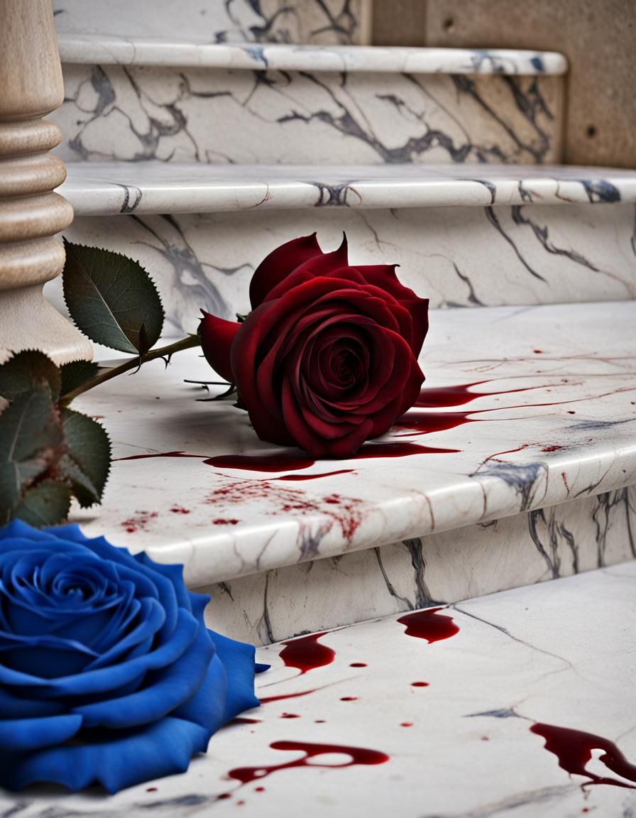 Blood Stain on Marble with Blue Rose