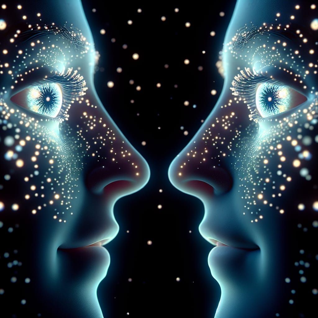 Andromorphic Figures in Love with Glittering Eyes