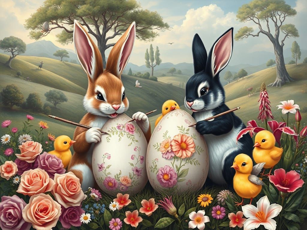 Painting Easter Eggs with Bunny Friends in Vintage Style