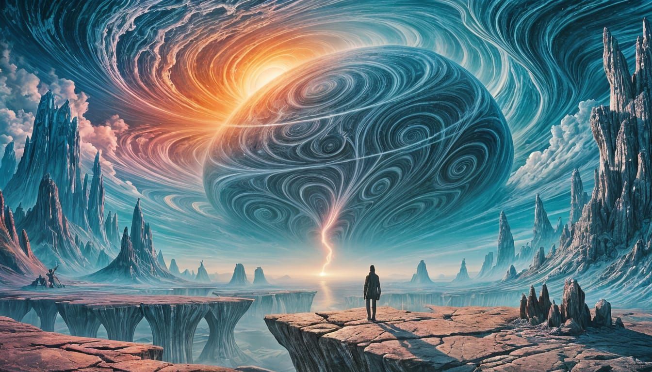 Surreal Dreamscape with Lone Figure in Beksiński Style