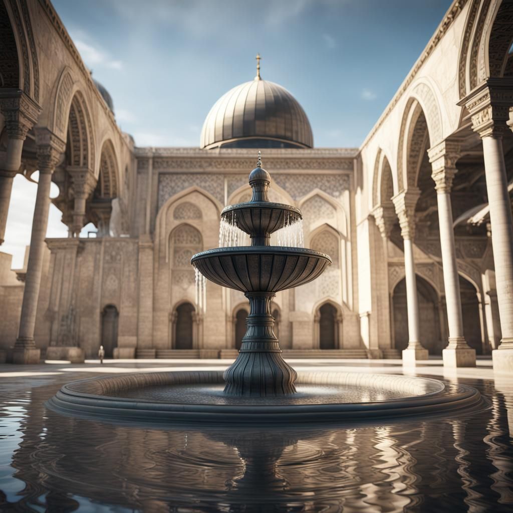 Futuristic Fountain at Al Aqsa Mosque in Gaza