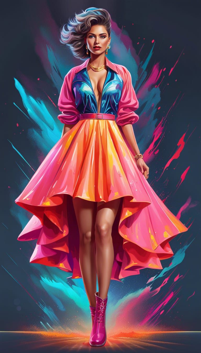 Fashionable 1980's Dress in Digital Vector Art