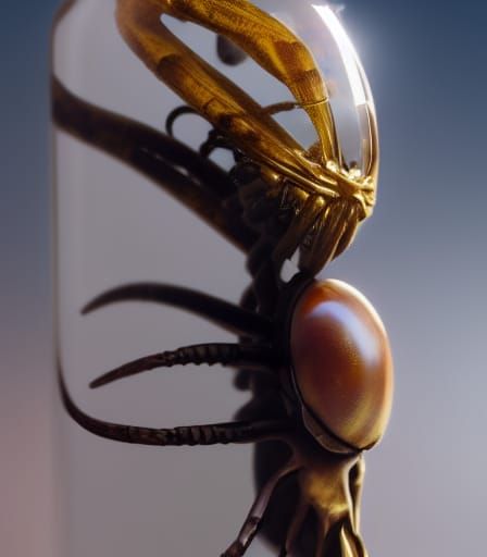Alien Tick Encased in Amber: Hyperrealistic Close-Up