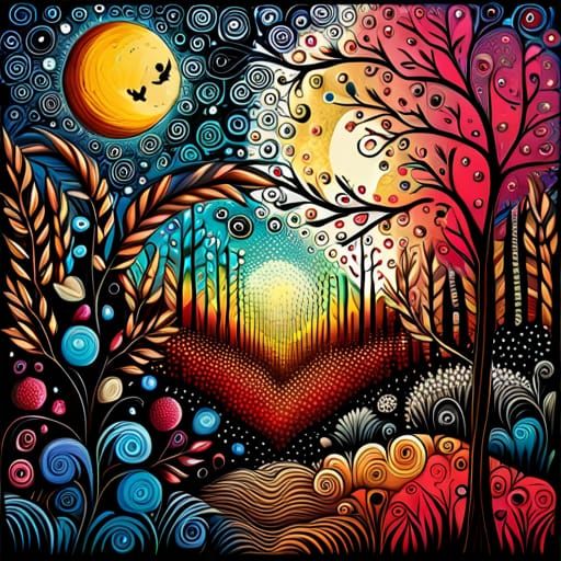 Beautiful Forest Garden in Mixed Media Style