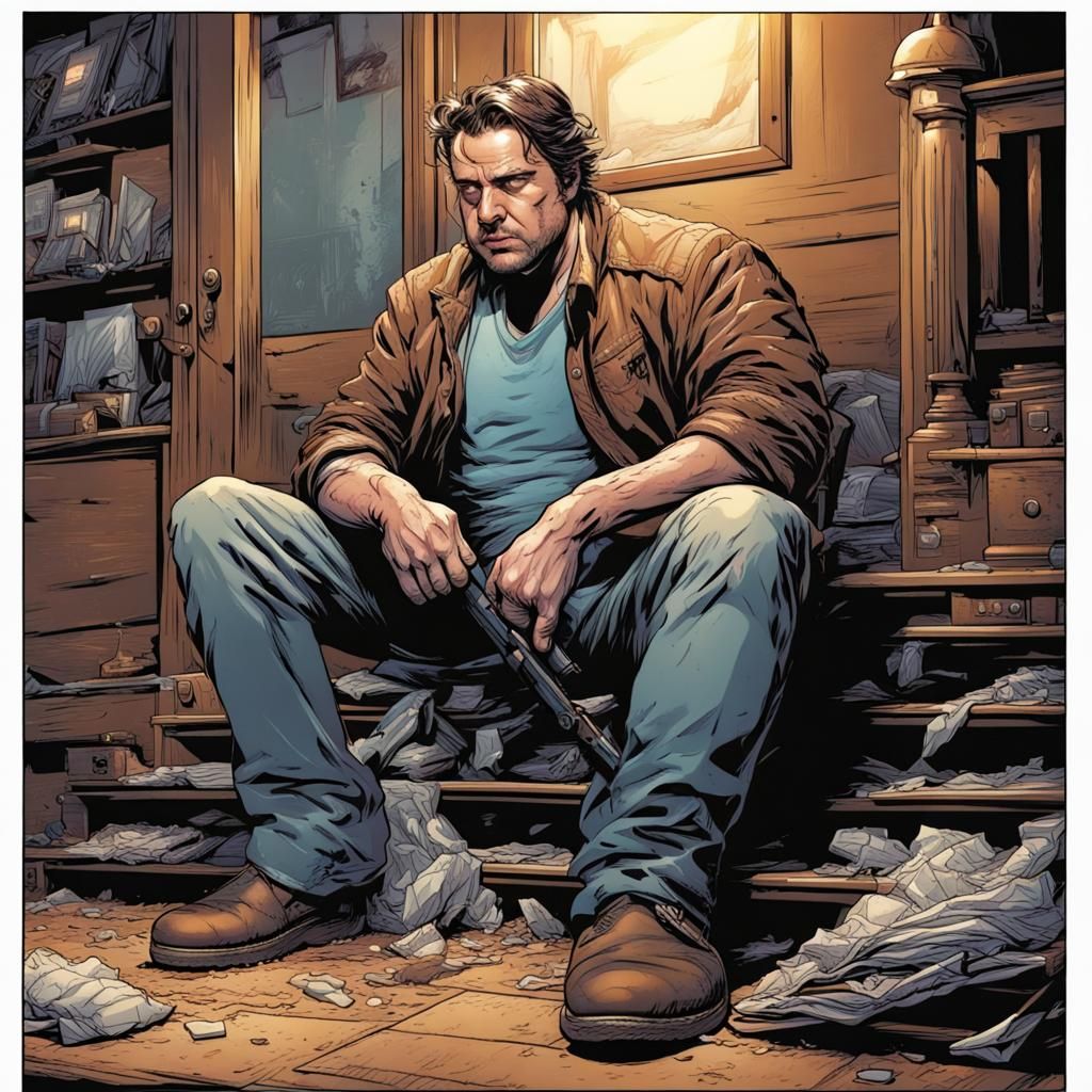 Comic Book Art of Man with Broken Leg