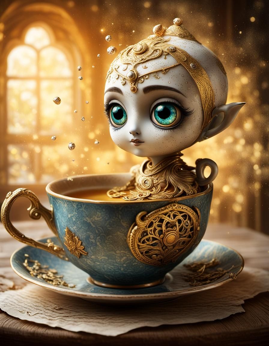 Surreal Microworld: Genie's Oasis on Cracked Paper