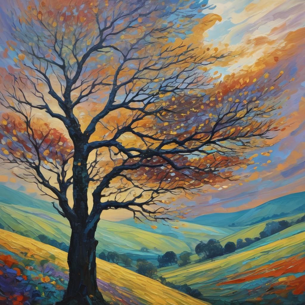 Sunset in Neo-Impressionist Expressionist Oil Painting