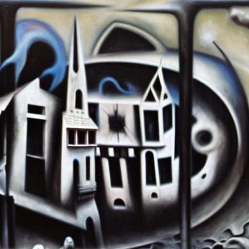 Gothic Mural with Dystopian Surrealism and Urban Decay