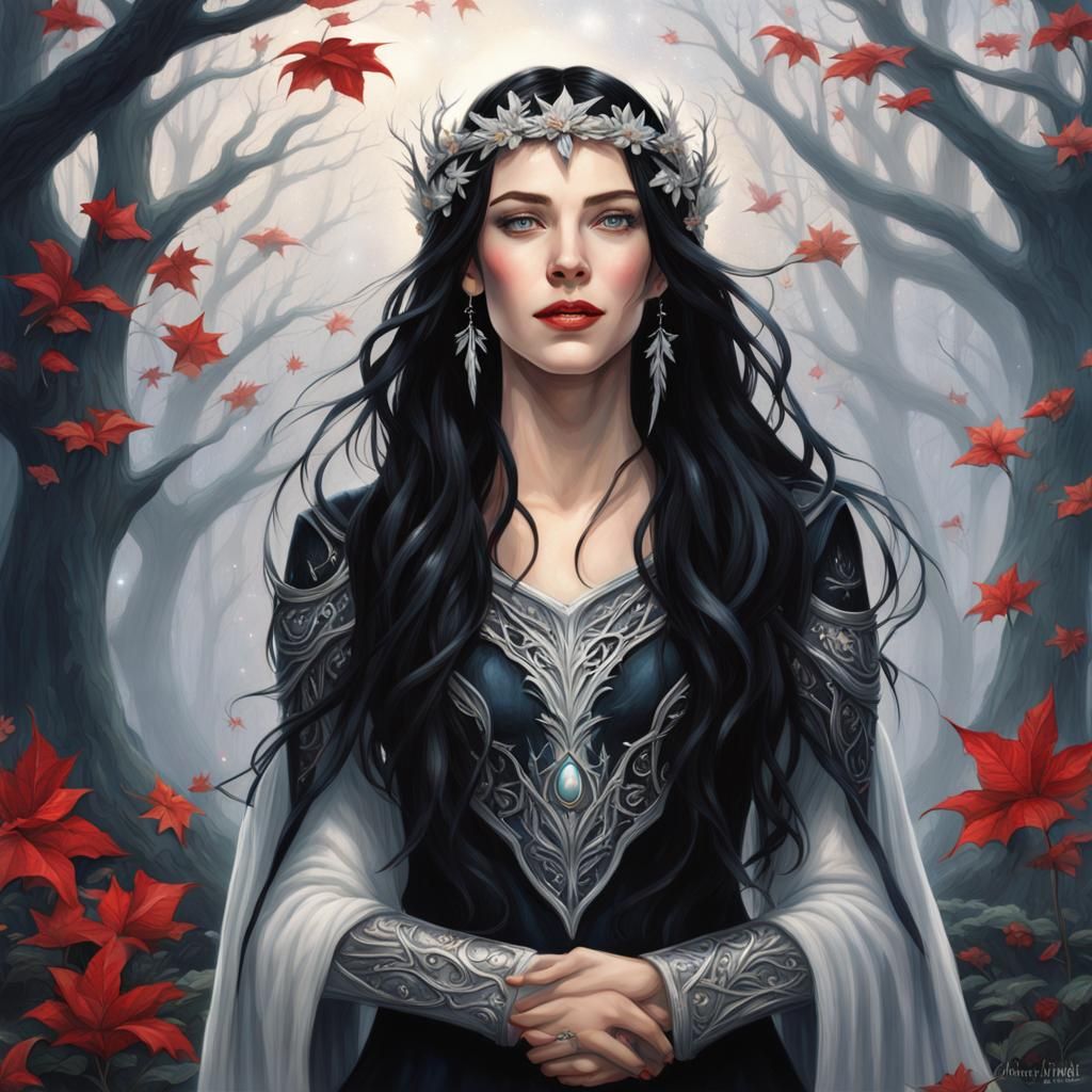 Elegant Elf in Forest at Night, Hyperrealistic