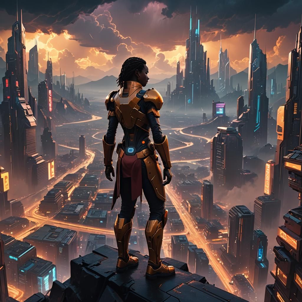 Futuristic Cityscape with Figure in Digital Matte Painting