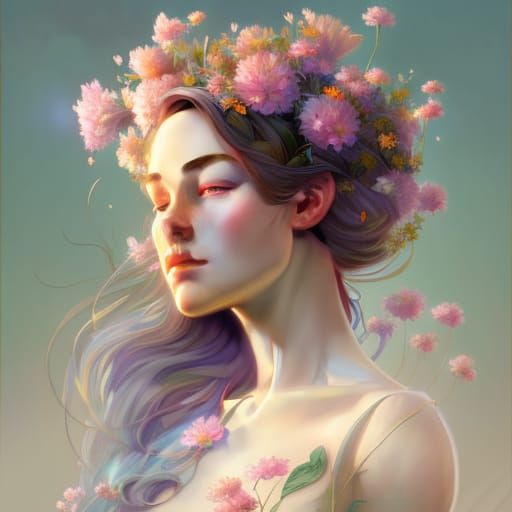 Flower Meadow Portrait in Hyperdetailed Digital Art