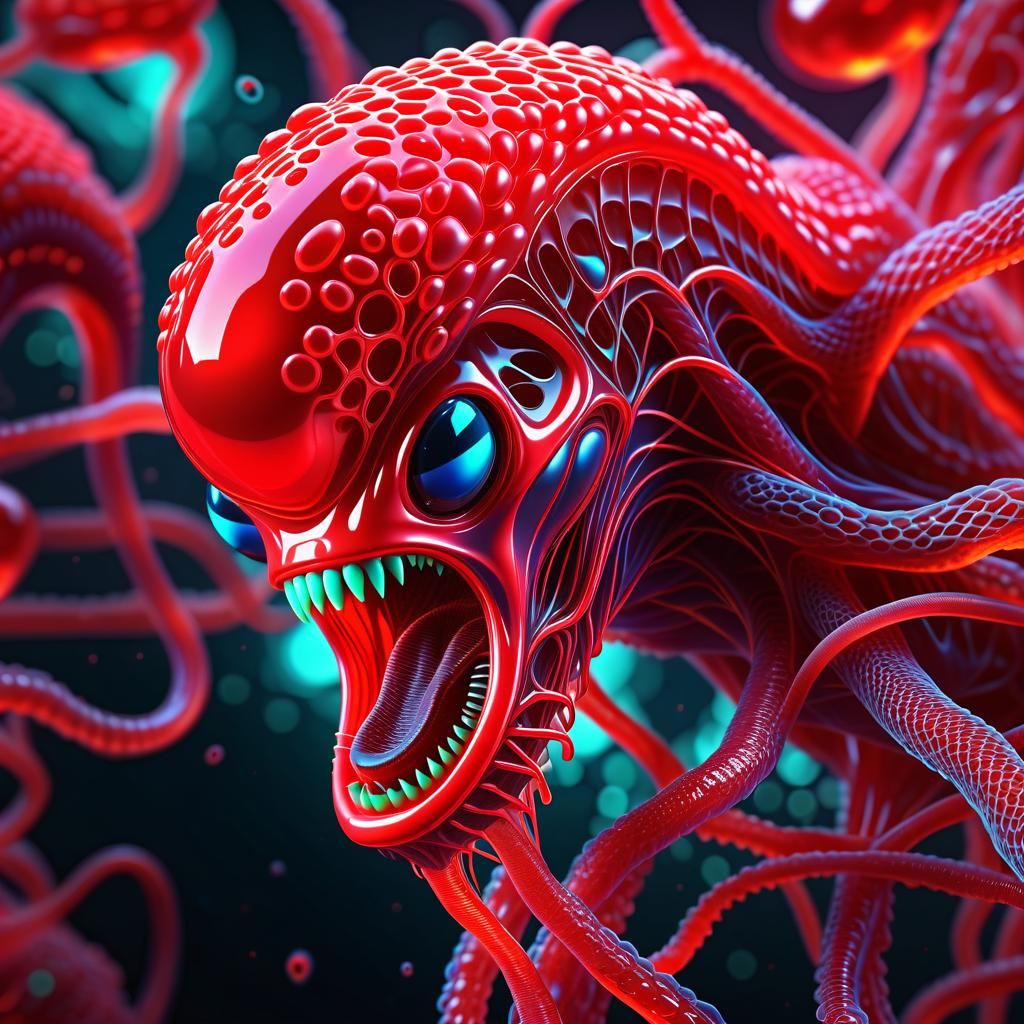 A red gelatinous alien parasite