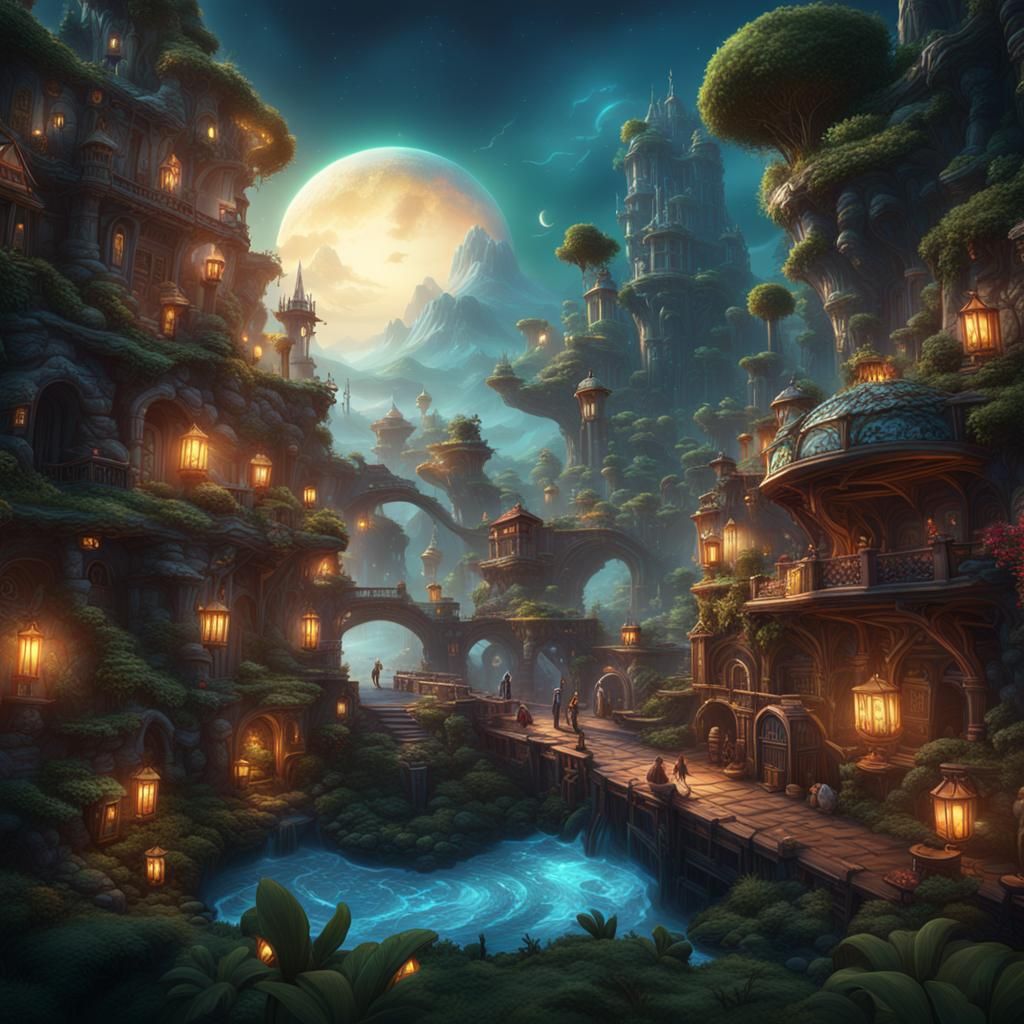 Fantastical Paradise Landscape in Detailed Matte Painting
