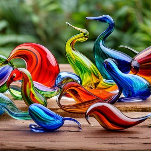 Delicate Blown Glass Animal Sculptures