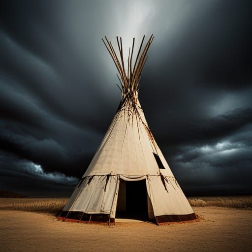 Sinister Wigwam with Smoke, Fantasy Art