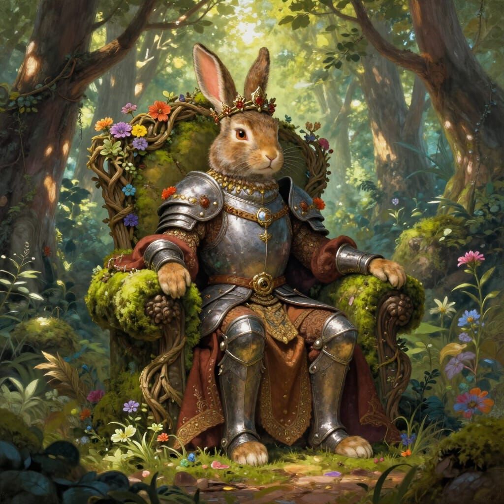 Majestic Rabbit King in Enchanted Forest Digital Painting