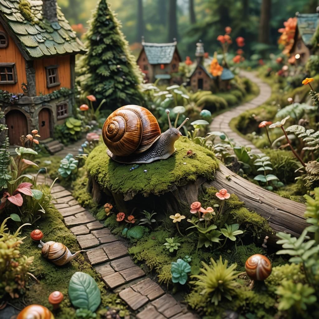 Snail on Vibrant Plant in Macro Photography