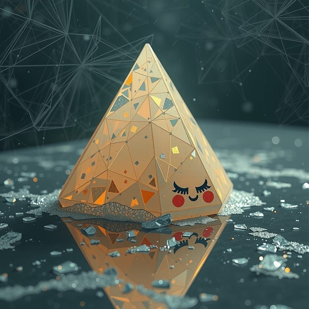 Crumbling Glass Cone with Geometric Patterns in Golden Hour ...