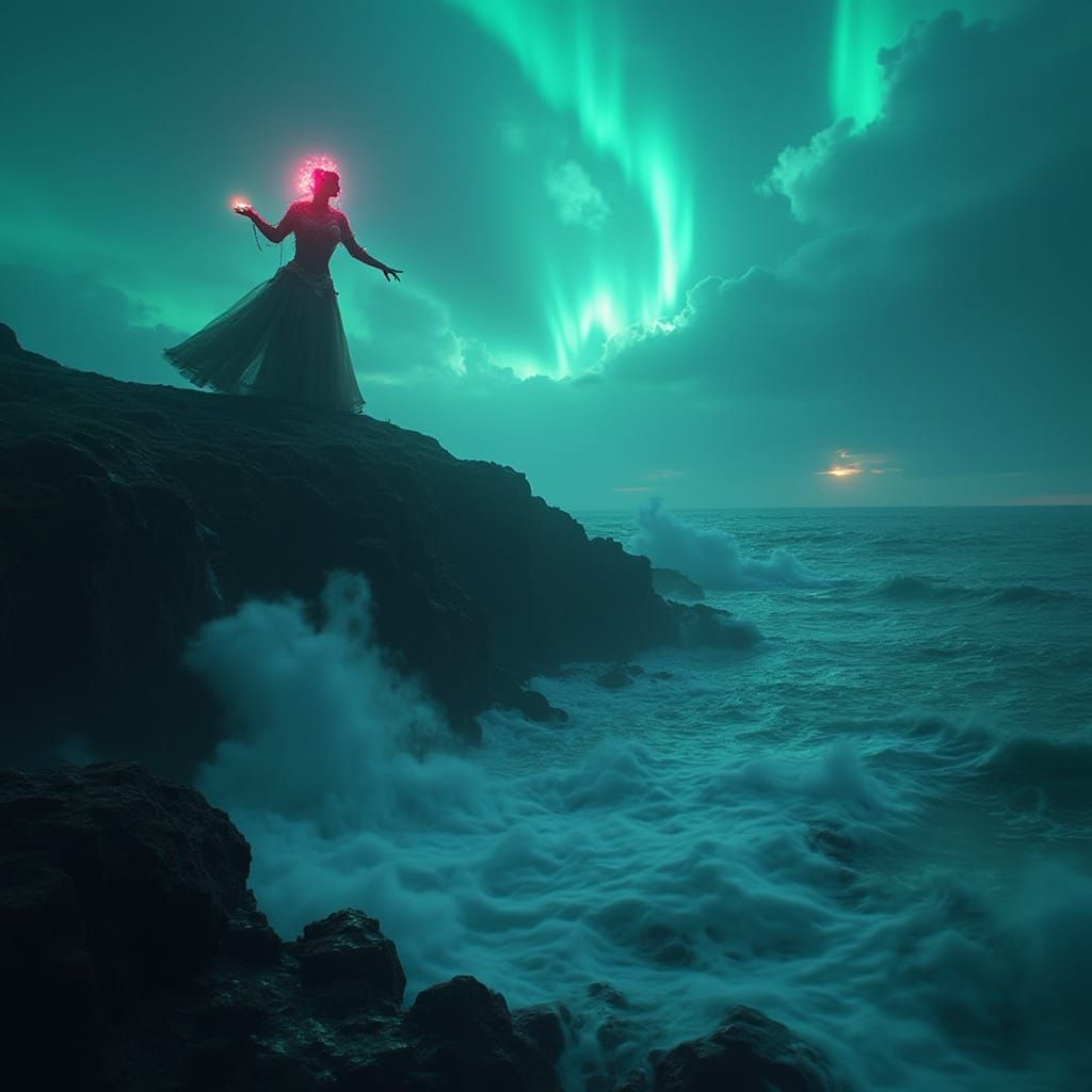 Radiant Figure Surrounded by Lights: Digital Art