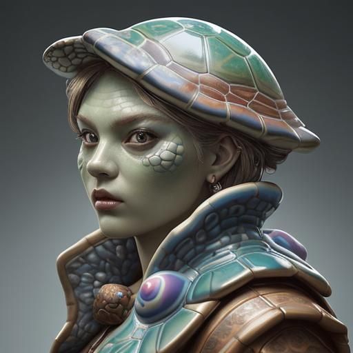 Hyperrealistic Ceramic Turtles in Splash Art Style