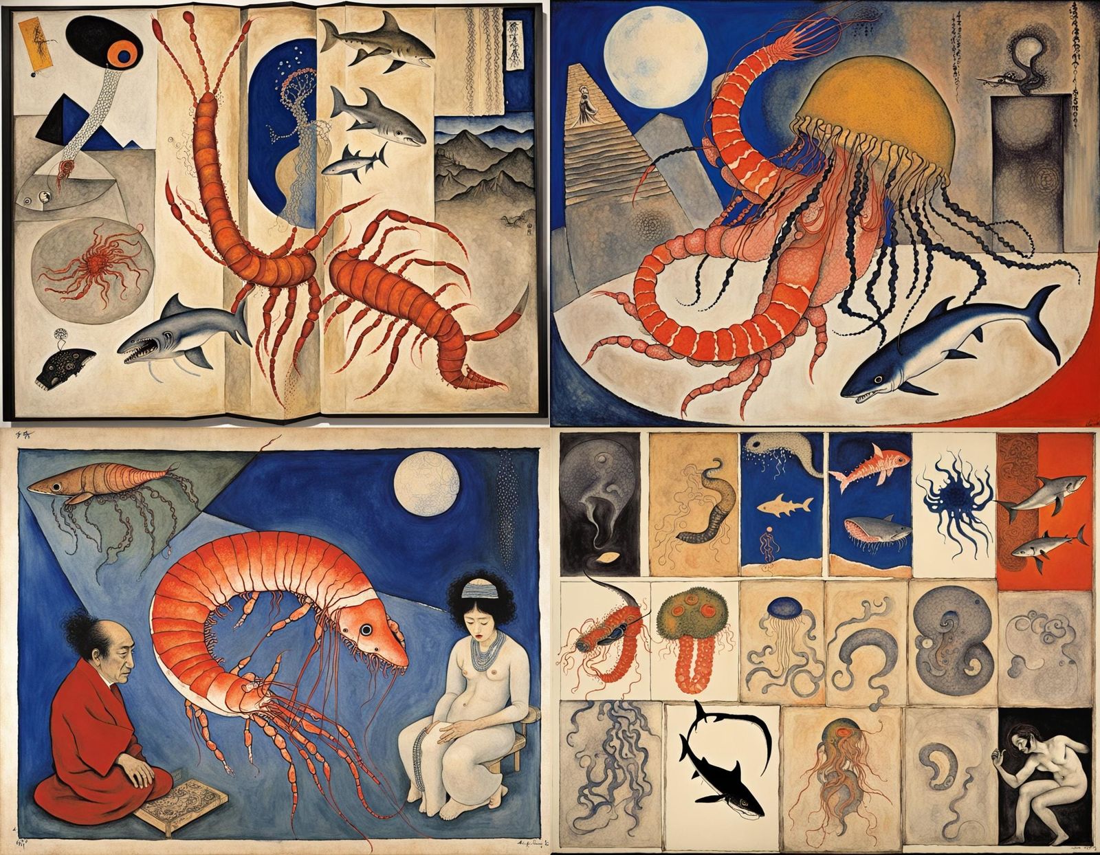 Surreal Hybrid Creature Inspired by Hokusai and Bauhaus