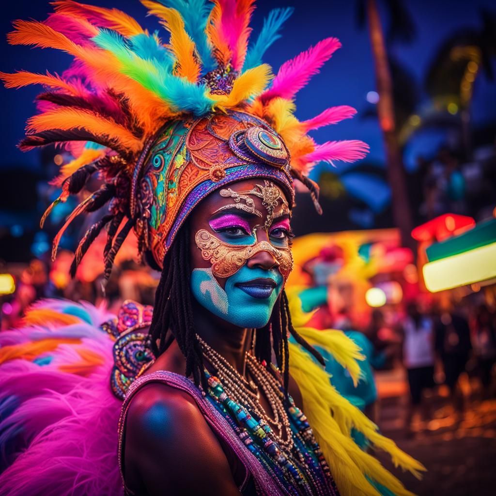 Colorful Carnival Dancer in Twisted Landscape