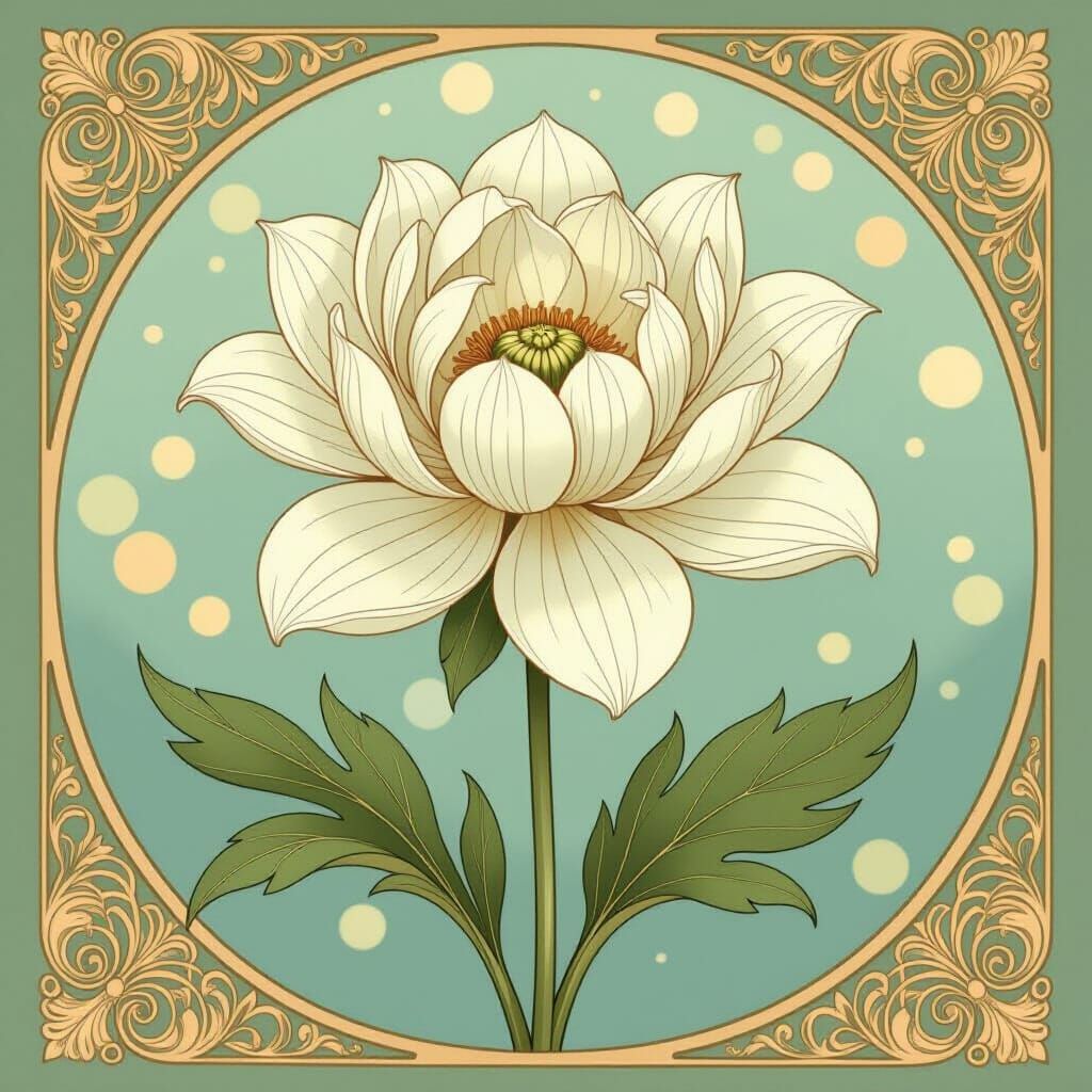 Art Nouveau Flower of Peace Illustration with Golden Accents