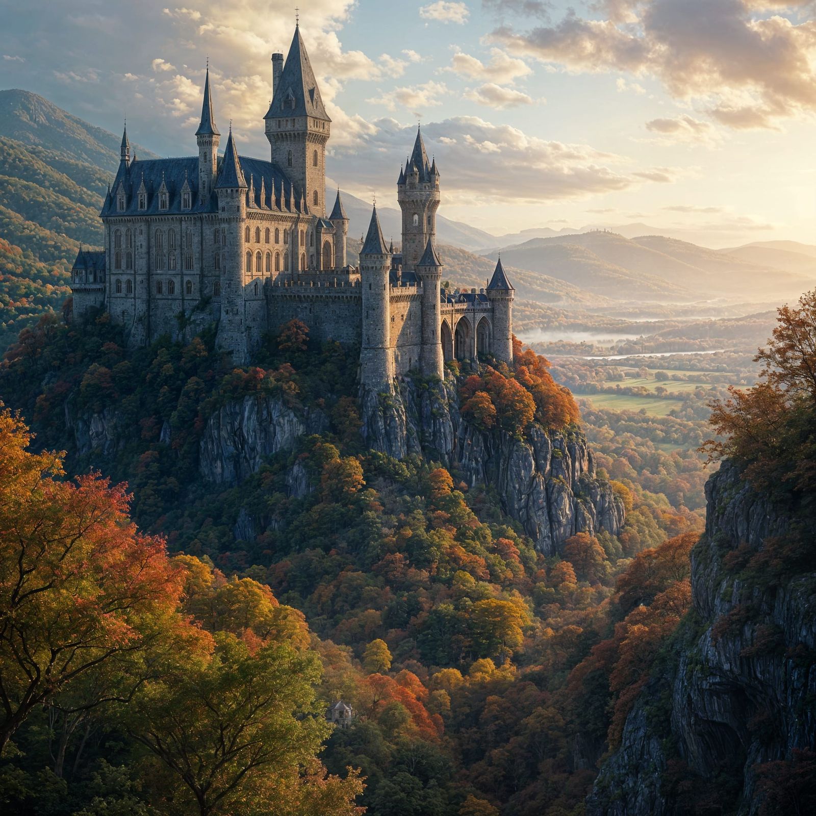 Autumn Castle Vista in Rich Saturated Colors