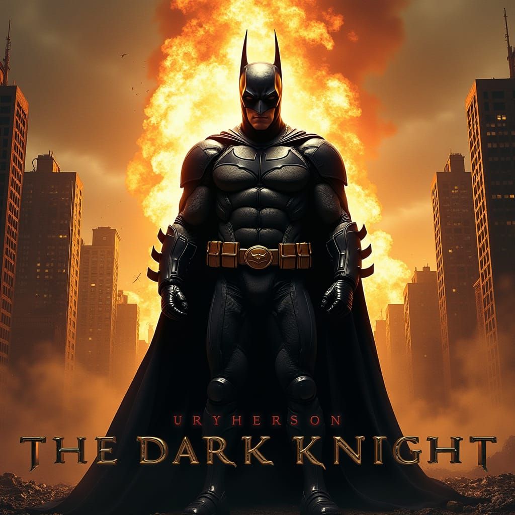 Batman Stands Before Exploding Skyscraper