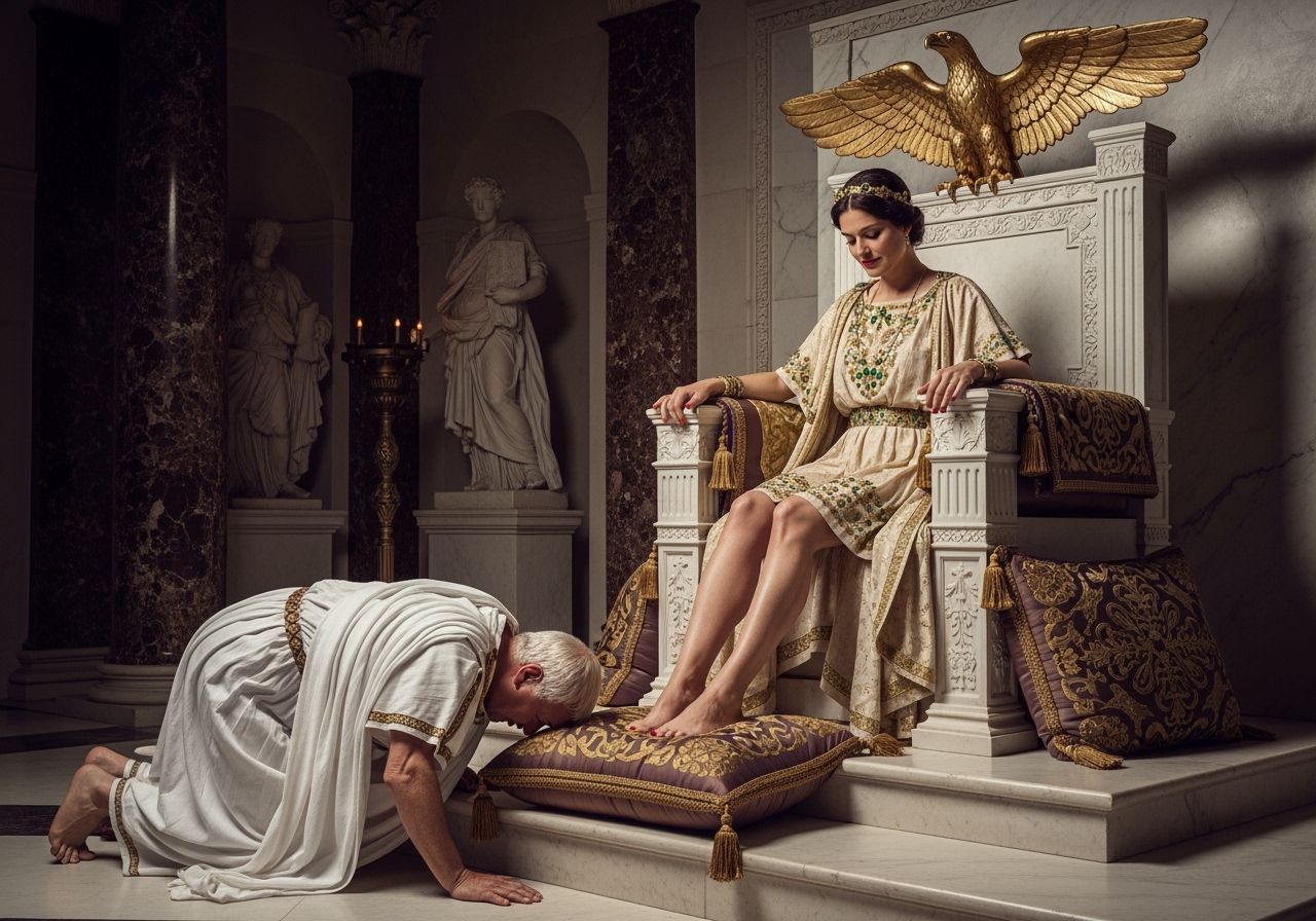 Empress Messalina Tramples Senator in Lavish Throne Room