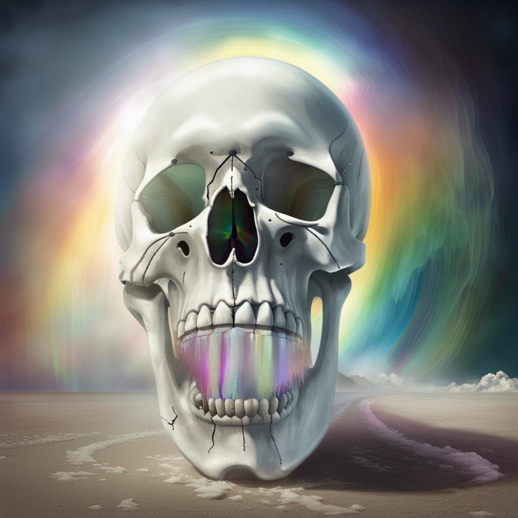 Surreal White Rainbow Under Unquiet Skull