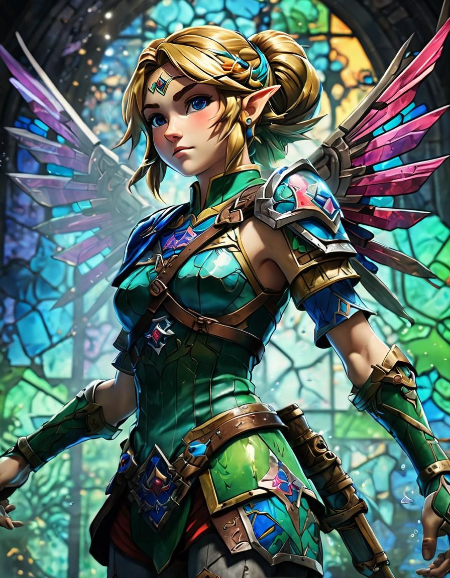 Zelda Stained Glass Portrait in Hyperrealistic Style