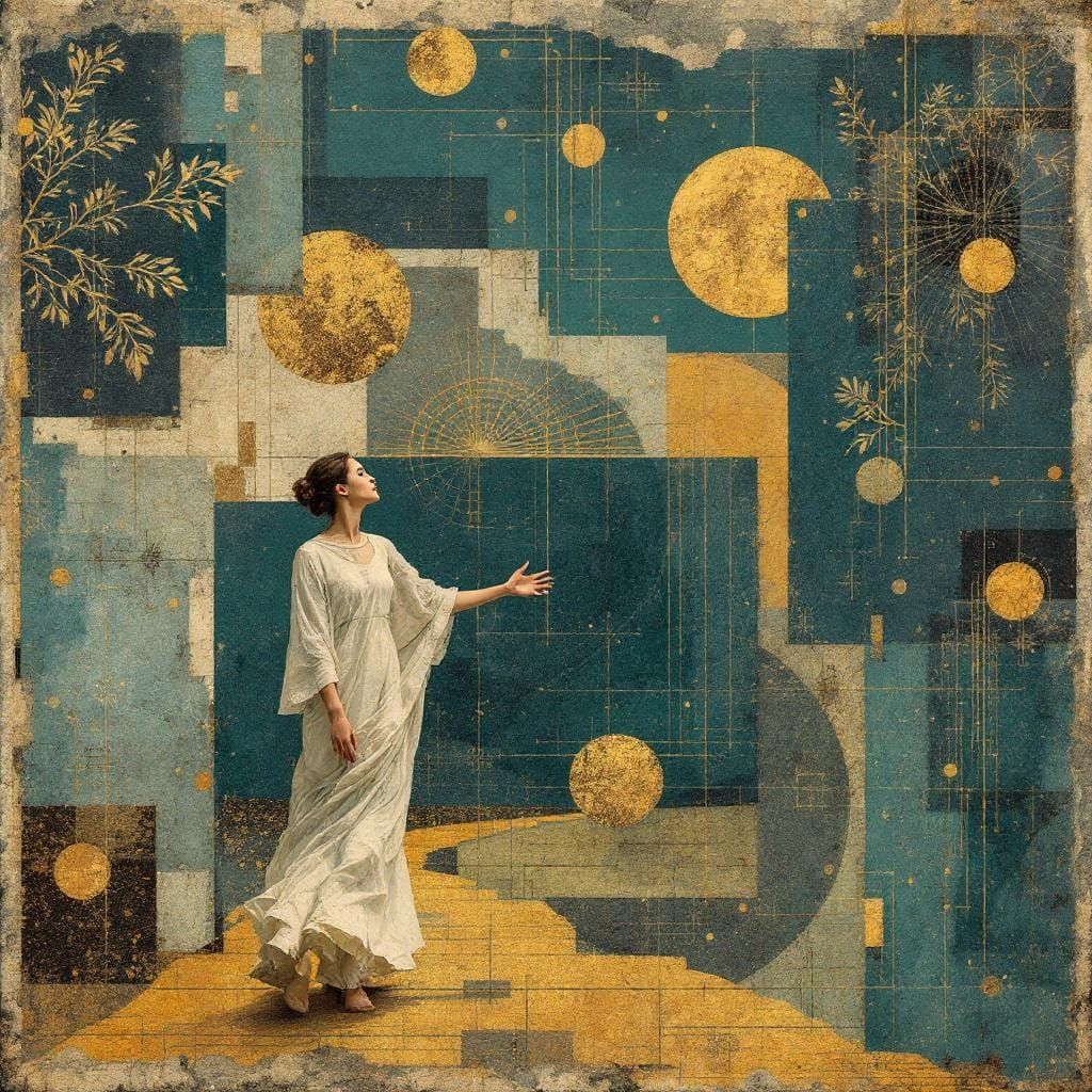 Mixed-Media Collage Evokes Ancient Wisdom