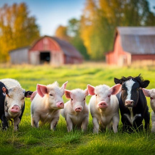 Vibrant Barnyard Scene with Farm Animals
