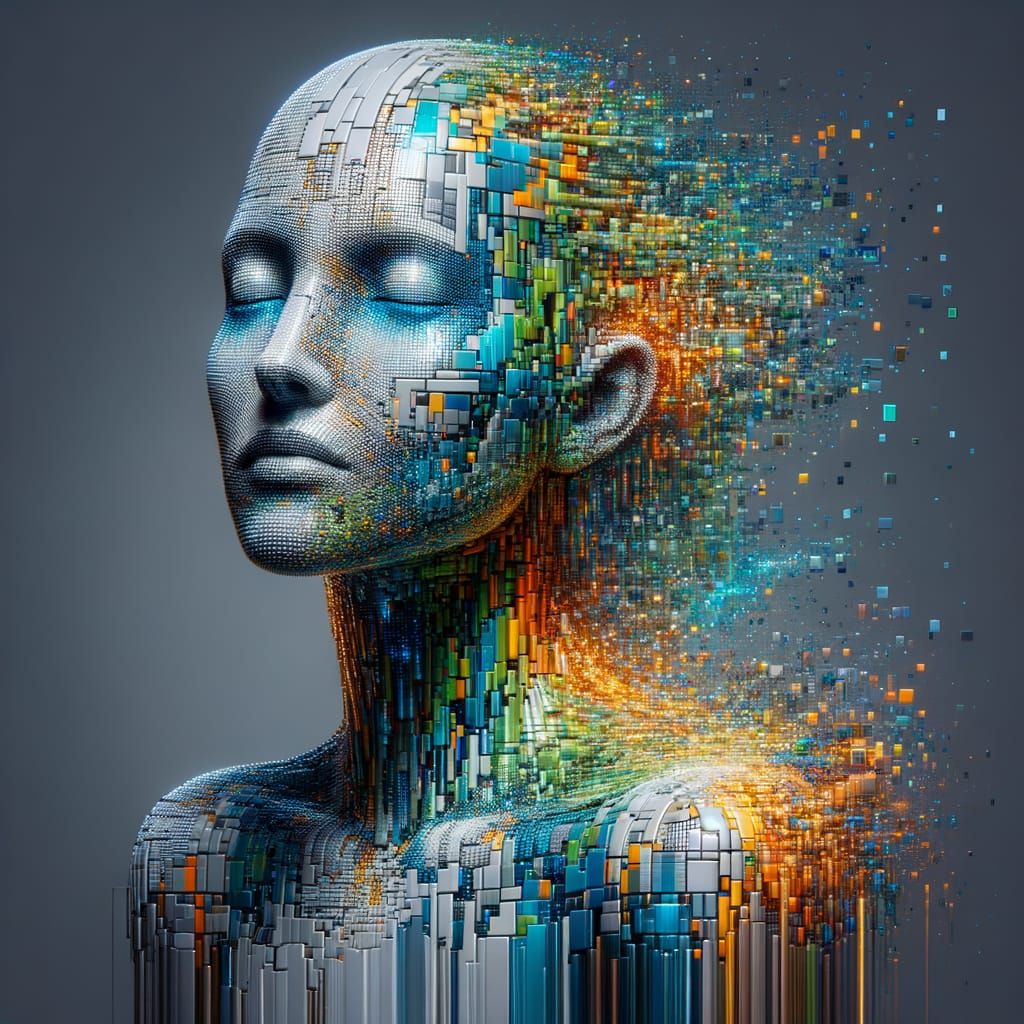 Tranquil Android in Digital Distortion Style