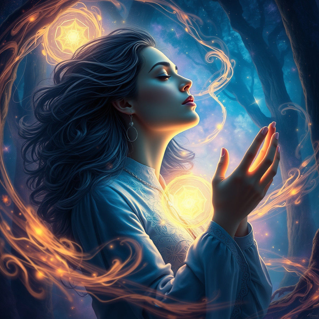 Mystical Woman in Trance in Ethereal Forest