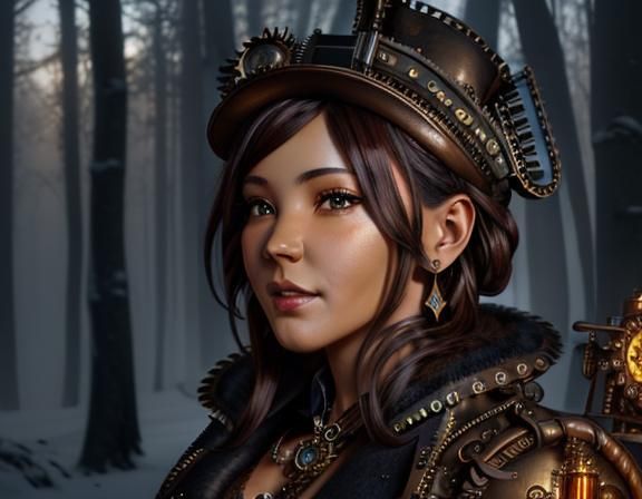 Steampunk Girl Portrait in Winter Wonderland