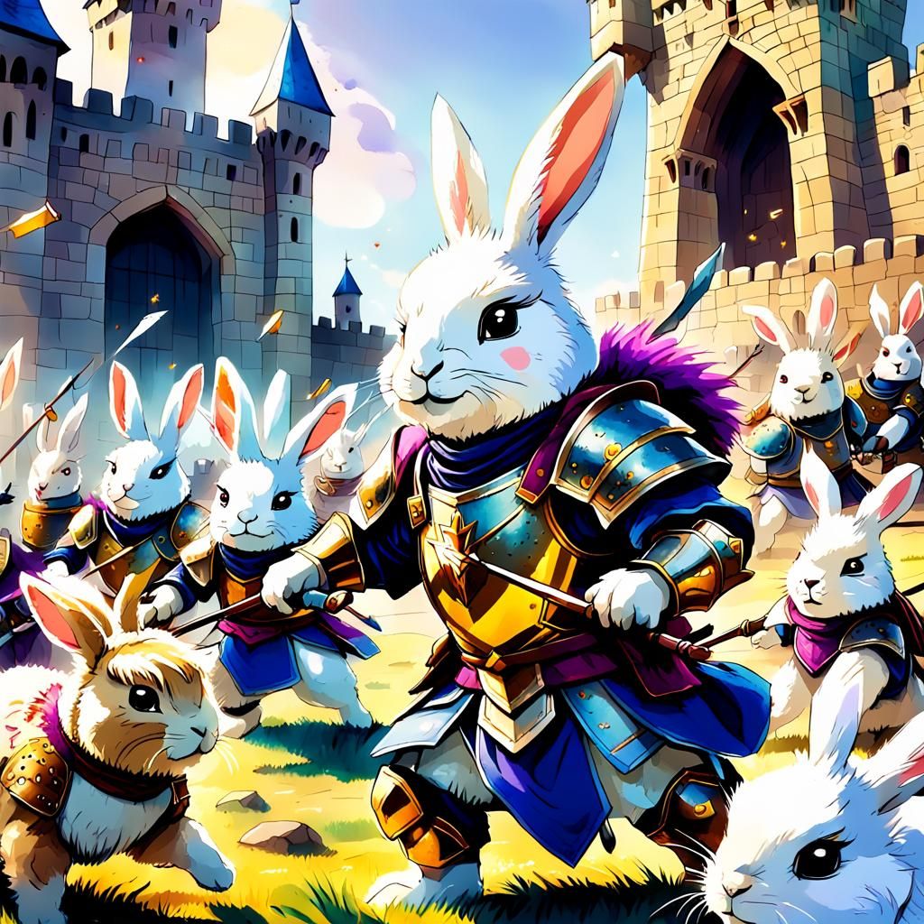 Epic Bunny Army Versus Alpaca Battle in Manga Style