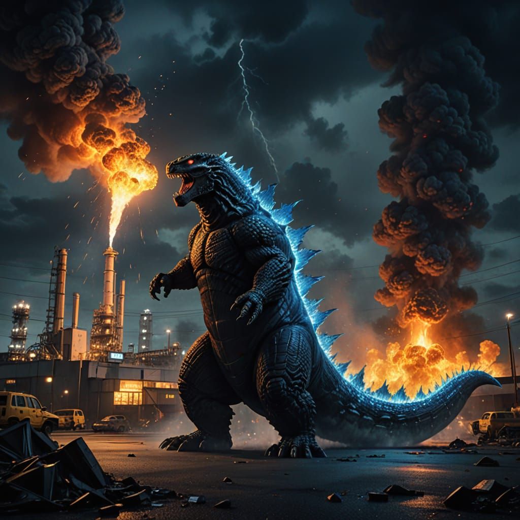 Godzilla's Atomic Breath Ignites Chemical Plant in Cinematic...