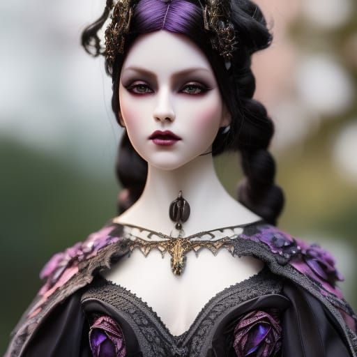 Hyperrealistic Gothic Porcelain Doll in Victorian Dress