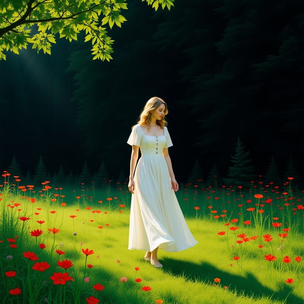 Woman in Meadow: An Impressionistic Landscape