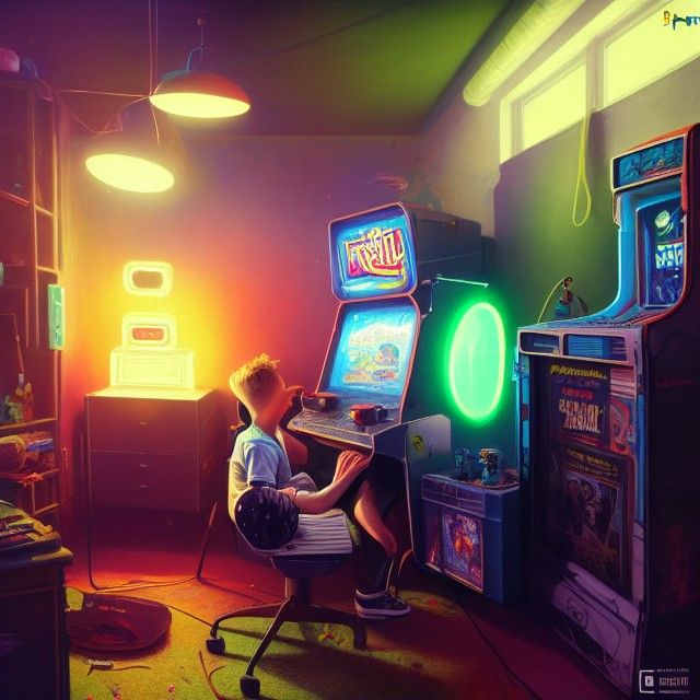 Retro Gamer's Cyberpunk Bedroom with Arcade Machine