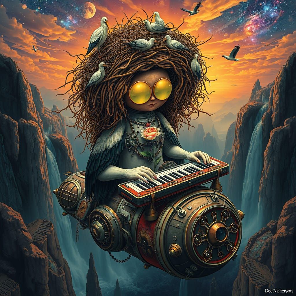 Ethereal Figures Compose Poems in Surrealist Galaxy