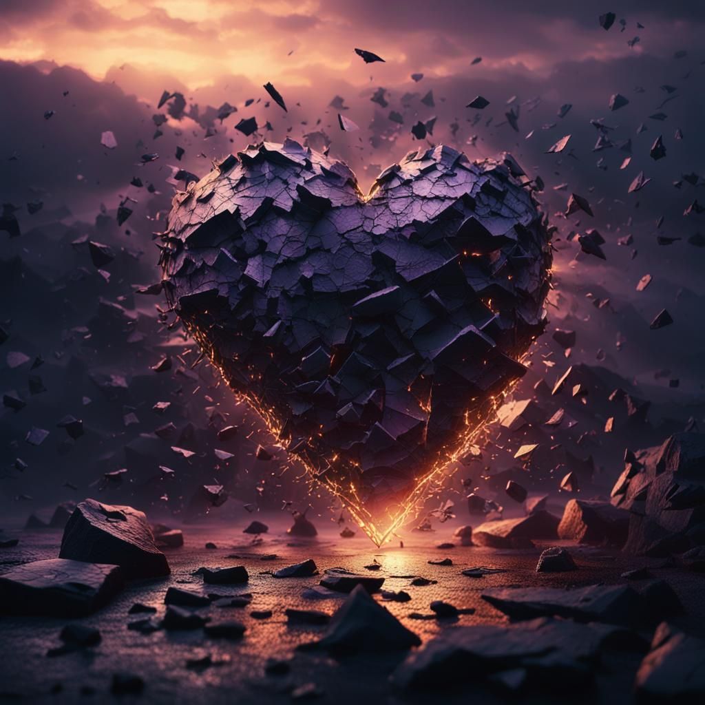 Shattered Heart in Dark Misty Atmosphere: Cinematic