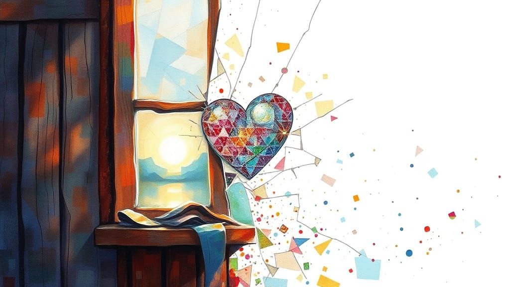 Sunlight Heart Reflection Through Broken Mosaic Window